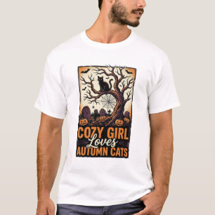 Autumn Cat Lover Vintage Halloween Girl Shirt Desi
