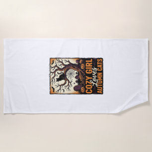 Autumn Cat Lover Vintage Halloween Girl Shirt Desi Beach Towel