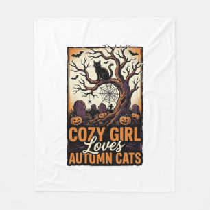 Autumn Cat Lover Vintage Halloween Girl Shirt Desi Fleece Blanket