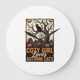 Autumn Cat Lover Vintage Halloween Girl Shirt Desi Large Clock