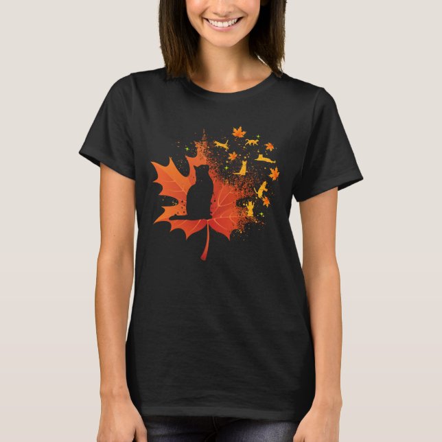 Autumn Cat Lover Women Gift Thanksgiving Cat Mum T-Shirt (Front)