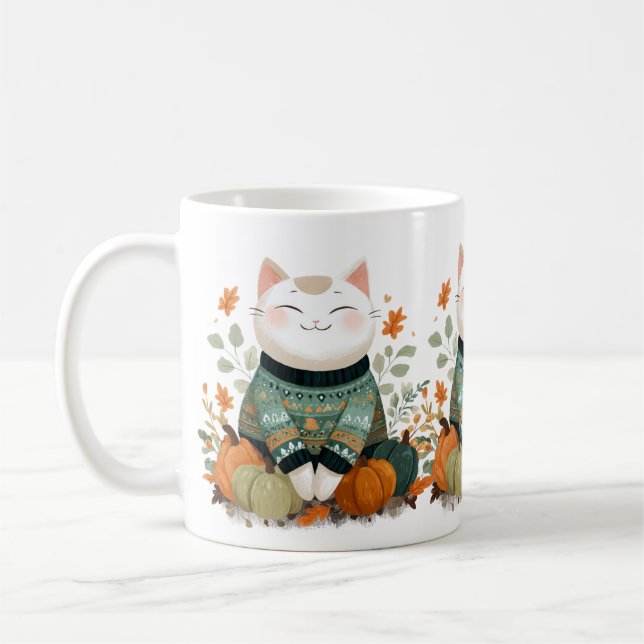 Autumn Cat Mug with Cozy Sweater (Left)