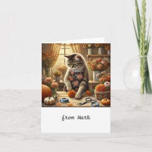 Autumn Cat with Flowers – Fall Season Greeting Card