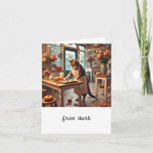 Autumn Cat with Flowers – Fall Season Greeting Card