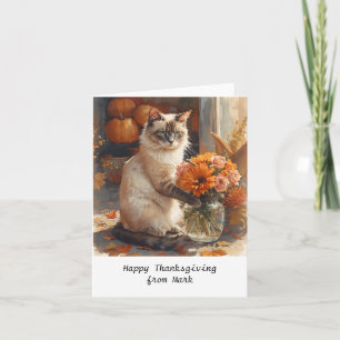 Autumn Cat with Flowers – Fall Season Greeting Card