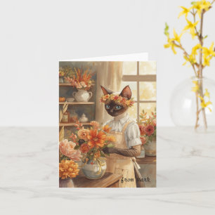 Autumn Cat with Flowers – Fall Season Greeting Card