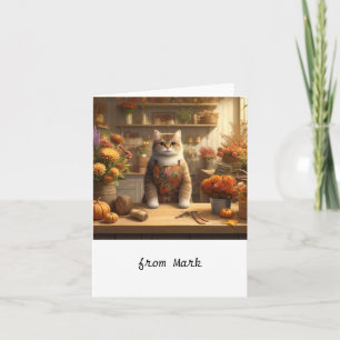 Autumn Cat with Flowers – Fall Season Greeting Card