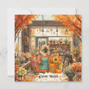 Autumn Cat with Flowers – Fall Season Greeting Holiday Card