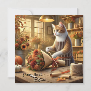 Autumn Cat with Flowers – Fall Season Greeting Holiday Card