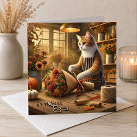 Autumn Cat with Flowers – Fall Season Greeting