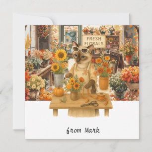 Autumn Cat with Flowers – Fall Season Greeting Holiday Card