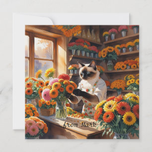 Autumn Cat with Flowers – Fall Season Greeting Holiday Card
