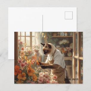 Autumn Cat with Flowers – Fall Season Greeting Postcard