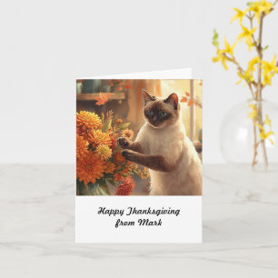 Autumn Cat with Flowers Fall Season Thanksgiving Card