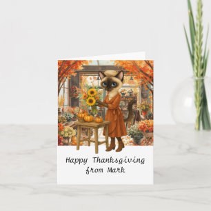 Autumn Cat with Flowers Fall Season Thanksgiving  Card