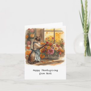 Autumn Cat with Flowers Fall Season Thanksgiving  Card