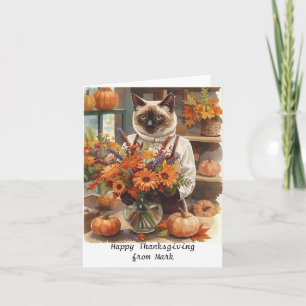 Autumn Cat with Flowers Fall Season Thanksgiving  Card