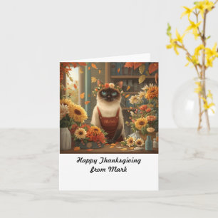 Autumn Cat with Flowers Fall Season Thanksgiving  Card