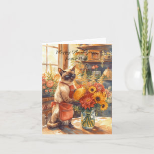 Autumn Cat with Flowers Fall Season Thanksgiving Card