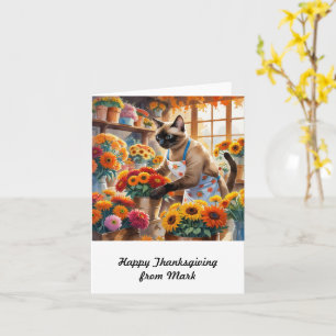 Autumn Cat with Flowers Fall Season Thanksgiving Card