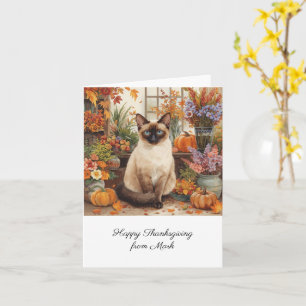 Autumn Cat with Flowers Fall Season Thanksgiving  Card