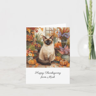 Autumn Cat with Flowers Fall Season Thanksgiving  Card