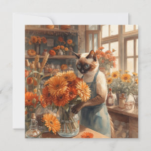 Autumn Cat with Flowers – Fall Thanksgiving Holiday Card