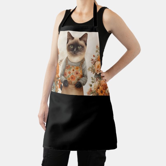 Autumn Cat with flowers for Thanksgiving  Apron (Insitu)