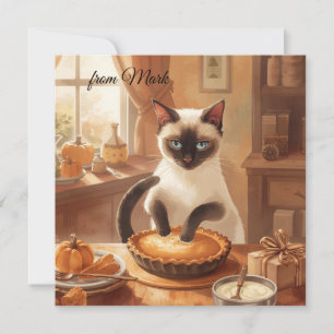 Autumn Cat with Pumpkin Pie Fall Season Greeting Holiday Card