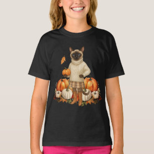 Autumn Cat with pumpkins for Siamese Cat lovers T-Shirt