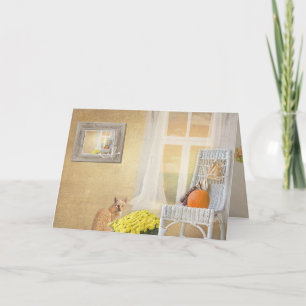 autumn cat with window for friend card