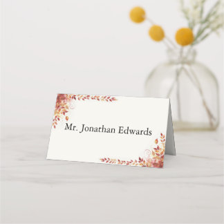 Autumn Catholic Red and Gold Wedding Place Card