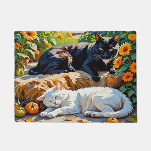 Autumn Cats and Pumpkins Garden Scene Doormat
