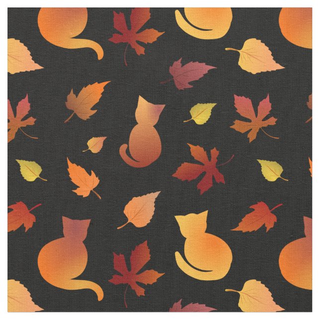 Autumn Cats Pattern Fabric (Close Up)