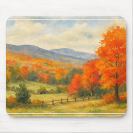 Autumn Catskill Mountains Watercolor Landscape Mouse Mat