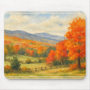 Autumn Catskill Mountains Watercolor Landscape Mouse Mat