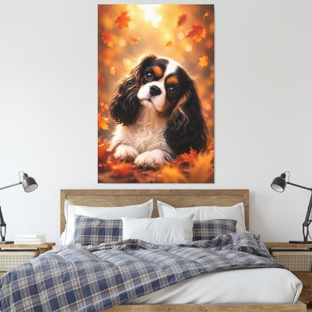 Autumn Cavalier King Charles Spaniel – Cute Fall P Canvas Print (Insitu(Bedroom))