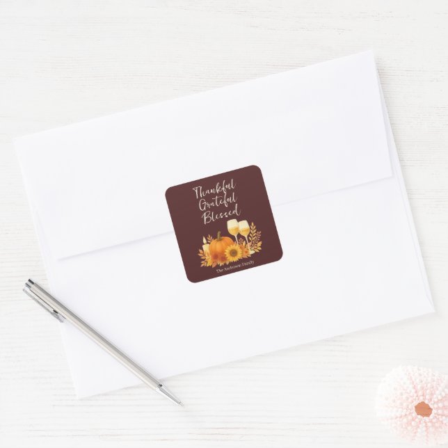 Autumn Celebration - Elegant Gold Thanksgiving  Square Sticker (Envelope)