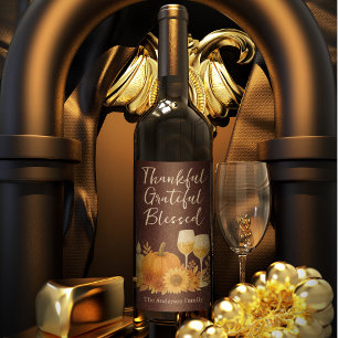 Autumn Celebration - Elegant Gold Thanksgiving Wine Label