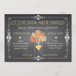 Autumn Chalkboard Wedding Rehearsal Mason Jar Invitation