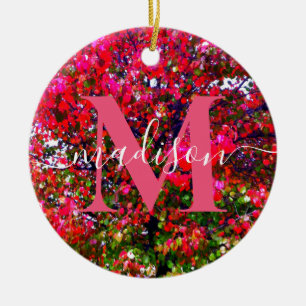 Autumn Changing Leaves, pink impressionistic trees Ceramic Tree Decoration