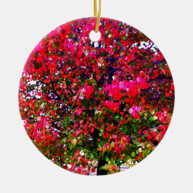 Autumn Changing Leaves, pink impressionistic trees Ceramic Tree Decoration (Front)