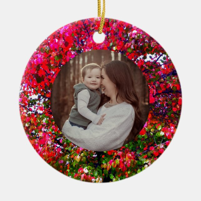 Autumn Changing Leaves, pink impressionistic trees Ceramic Tree Decoration (Front)