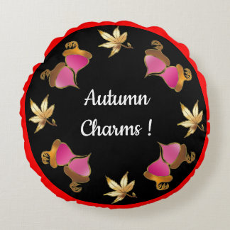 Autumn Charms Whimsical Acorns And Leaves Round Cushion