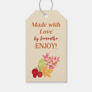 Autumn Check Leaves Apples MADE WITH LOVE  Gift Tags