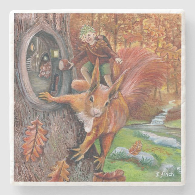 Autumn Chestnut Elf Stone Coaster (Front)
