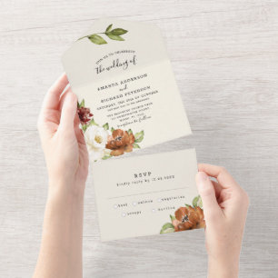 Autumn Chic Floral  Wedding All In One Invitation