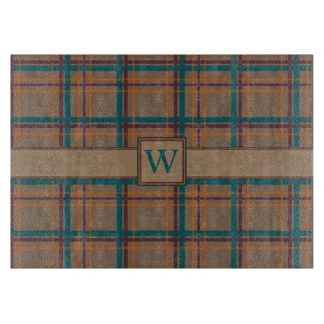 Autumn Chic Plaid Glass Cutting Board (Front)