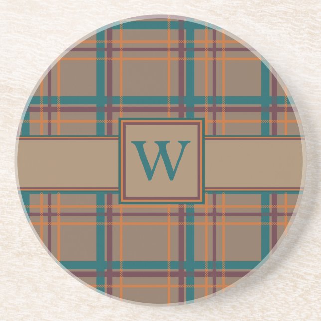 Autumn Chic Plaid Sandstone Coaster (Front)