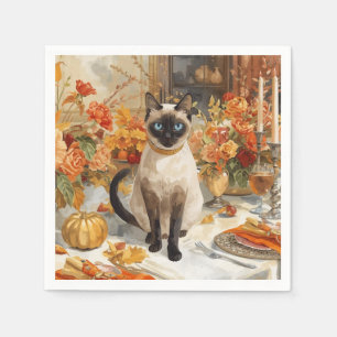 Autumn Chic Siamese Cat Hostess at Dinner Napkins